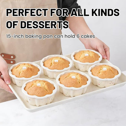 Vinino Silicone Mini Fluted Tube Cake Pan with Metal Reinforced Frame, 12 Pcs Mini Flan Molds for Baking Jello, Muffin, Pudding, Chocoflan, 4 Inch Nonstick Mini Cake Pan for Oven, Dishwasher Safe