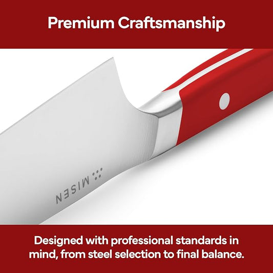 Misen Japanese Santoku Chef Knife - 7.5 Inch High Carbon Stainless Steel - Classic Japanese Knife Design for Cutting, Slicing, and Chopping - Razor Sharp Japanese Style Kitchen Knife, Red