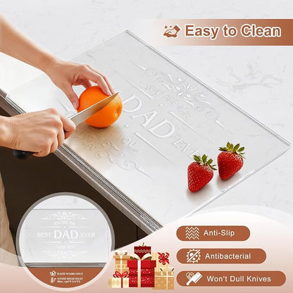 Engraved Acrylic Cutting Board with Counter Lip - Best Dad Ever Dad Gifts from Daughter Son Cooking Gift for Father Daddy Christmas Birthday Presents Clear Countertop Protector Kitchen Decor