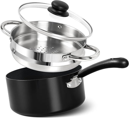 MICHELANGELO Nonstick Saucepan with Lid, Ceramic Sauce Pan Sets, Easy to Clean Sauce Pans, Multi-Purpose Cooking Pots, 3QT, Silver
