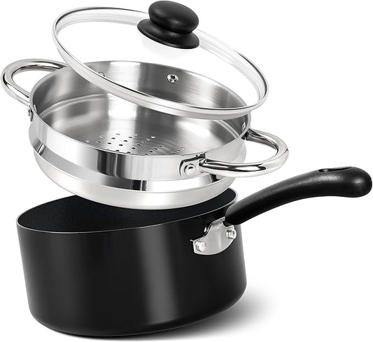 MICHELANGELO Nonstick Saucepan with Lid, Ceramic Sauce Pan Sets, Easy to Clean Sauce Pans, Multi-Purpose Cooking Pots, 3QT, Silver