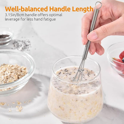 U-Taste 7" Mini Whisk for Cooking: 18/8 Stainless Steel Small Metal Kitchen Wisk, Tiny Hand Mixing Tool for Coffee, Egg, Sauce, 6-Wires Compact Head for Baking, Beating in Bowl, Mug, Jar (Set of 2)