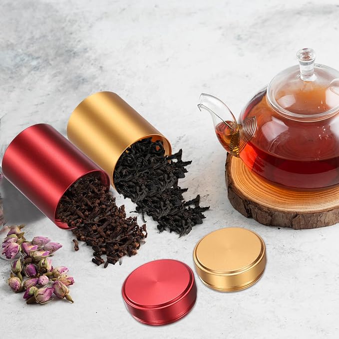 uxcell 3pcs Portable Storage Jar, Multipurpose Airtight Container Bottle Mini Smell Proof Metal Round Tins with Lid for Spices Coffee Tea Candy, Red