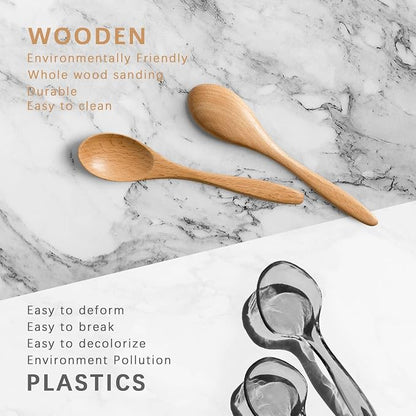 2 PCS Small Wooden Spoons, 5.8 Inch Honey Spoons for Tea, Beech Wooden Honey Teaspoon for Coffee, Little Tiny Wood Spoons, Bamboo Table Spoon for stirring, Wooden Spoons for Utensils Set