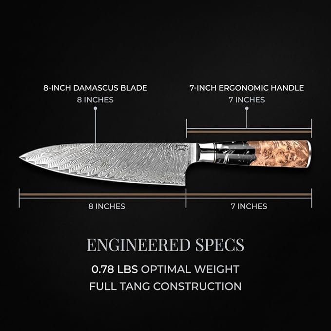 Tidal Black - 8" Chef Knife - Damascus
