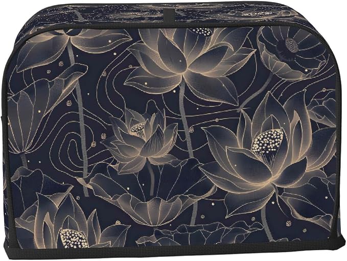 Flower Lotus Pattern Toaster Cover 4 Slice Wide Slot Washable Kitchen Appliance Covers Fingerprint Bread Machine Dust Cover Small Toaster Oven Accessories Covers Bread Maker Bag Women Gift