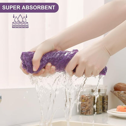 Homaxy 100% Cotton Kitchen Towels and Dishcloths Set, 12 x 12 & 15 x 25 Inches, Set of 16 Bulk Terry Cloth Dish Towels, Super Soft and Absorbent Hand Towel with Hanging Loop, Purple