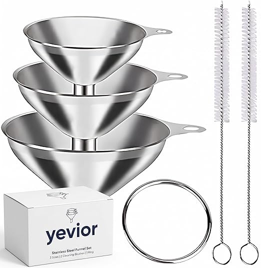 3 in 1 Metal Funnels for Filling Bottles Stainless Steel Small Kitchen Funnel Set for Transferring Essential Oils Liquid Fluid Spice Dry Ingredients Powder,Durable (‎Short-Handled Funnel)