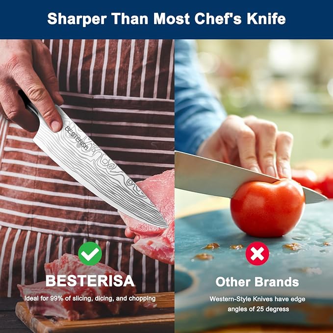 Chef Knife,8 Inch Professional Chef Knife German Stainless Steel,Ultra Sharp Vegetable Meat Cleaver Knife with Knife Guard