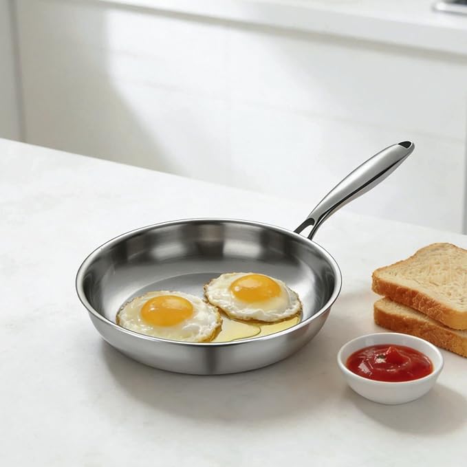 SuperCook 10 Inch Tri-Ply Clad Stainless Steel Frying Pan, Stainless Steel Fry Pan, Stainless Skillet, Non-Toxic, Multiclad, Induction Oven Compatible, Dishwasher Safe