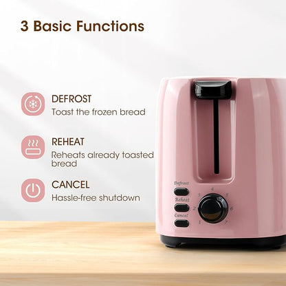 iSiLER 2 Slice Toaster, 1.3 Inches Wide Slot Bagel Toaster with 7 Shade Settings and Double Side Baking, Removable Crumb Tray, Defrost Cancel Function Pink | 1.3in Extra Wide Slots, 750W Even Double-Side Toasting, Defrost Reheat Cancel Modes, Removable...
