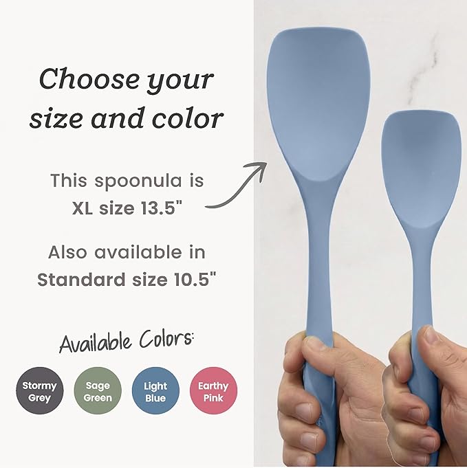 StarPack XL Spoonula The All-Rounder 13.5 Inch - LFGB Silicone Spoon Spatula, 600°F Heat Resistant, BPA-Free - One-Piece Seamless, Dishwasher Safe - for Nonstick Cookware and Deep Pots, Light Blue