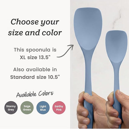 StarPack XL Spoonula The All-Rounder 13.5 Inch - LFGB Silicone Spoon Spatula, 600°F Heat Resistant, BPA-Free - One-Piece Seamless, Dishwasher Safe - for Nonstick Cookware and Deep Pots, Light Blue