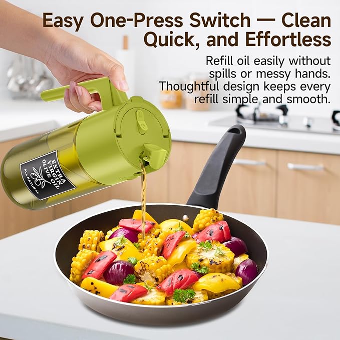 2-Pack Black and Green Oil Sprayer Set, Two 500ml Dark-Tinted Glass Spray and Pour Bottles for Multi-Oil Organization, Meal Prep, BBQ, Salad