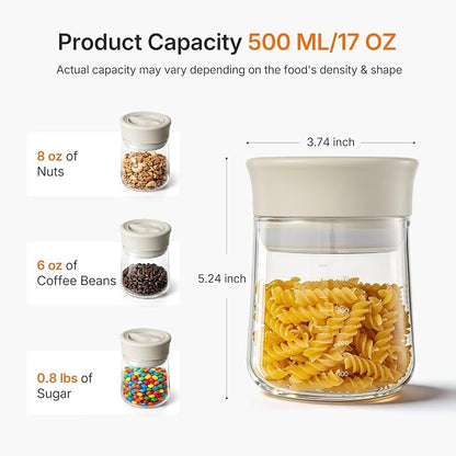Upgraded Airtight Glass Storage Jar with Rotary Click Lid, 17oz Coffee Grounds Container with Silicone Seal, Wide Mouth Mason Jar for Overnight Oats, Coffee Bean, Tea, Yogurt, Spices, Sugar