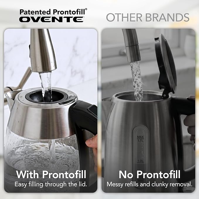 OVENTE Electric Tea Kettle with Temperature Control, Removable Tea Infuser, Easy to Fill Lid, Keep Warm Function, Auto Shut-Off, 1.7L Double Wall Borosilicate Glass, Stainless Steel Base, Silver KD68S