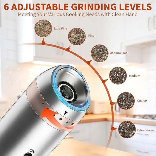 Gravity Salt and Pepper Grinder Set, Automatic Electric Mill Set, Gravity-Sensing, Rechargeable Pepper Grinder Battery Operated, Stainless Steel, Adjustable Coarseness, Kitchen Gadgets Accessories