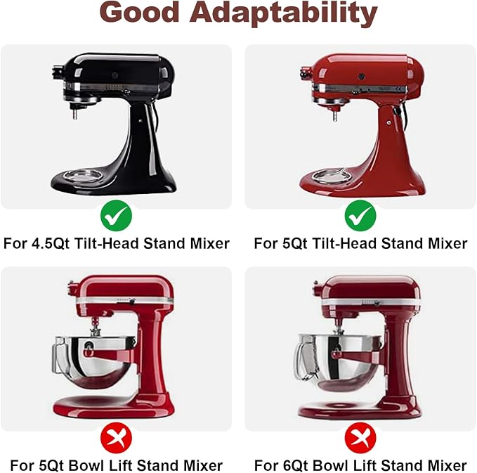 GVODE Glass Kitchen Aid Mixing Bowl, 4.5-5 Quart Tilt-Head for Kitchen Aid Glass Mixer Bowl, Pour Spout & Measurement Markings, Dishwasher Safe