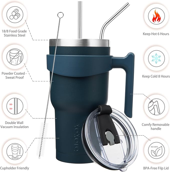 BJPKPK 30oz Stainless Steel Double Wall Insulated Tumbler With Handle And Straw Lid,Navy Blue