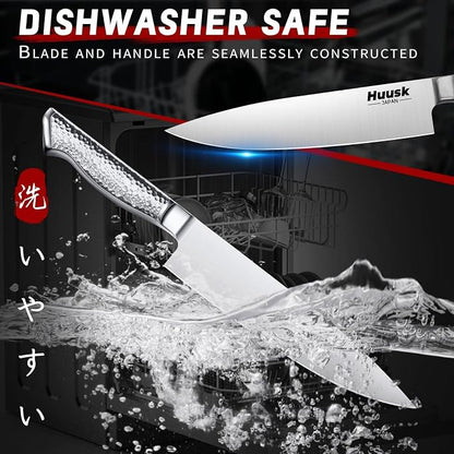 Huusk Chef Knife Set of 5, Japanese Stainless Steel Knife Set Dishwasher Safe, Ultra Sharp Kitchen Knives Sets with Ergonomic Anti-slip Handle, Professional Cooking Knives Sets, Fathers' Day Gift