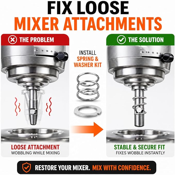 Spring & Washer Kit for KitchenAid® Stand Mixers – 316 Stainless Steel Upgrade, Food-Grade Replacement for Tilt-Head & Bowl-Lift Models – Stabilizes Attachments (1 Pack)