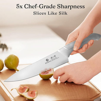 imarku 14 Pcs Kitchen Knife Set, Japanese Knives Set for Kitchen, Stainless Steel Knife Set with Block and Build-in Sharpener, White, Anti-Slip Handle, Dishwasher Safe, Gift for Women