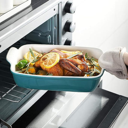 Sweejar Baking Pans Set, Ceramic 9x13 Baking Dish with Handle, Rectangular Casserole Dishes for Oven, Bakeware Sets of 3, Durable Lasagna Pan Deep for Kitchen, Banquet, Wedding Gift(Turquoise)