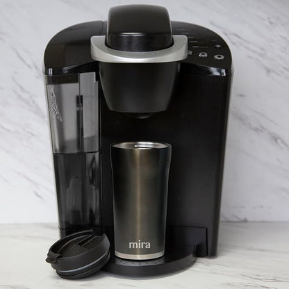 MIRA 12 oz Coffee Travel Mug - Stainless Steel Insulated Tumbler with Leak-Proof Lid - Hot & Cold Cup - Gray Satin