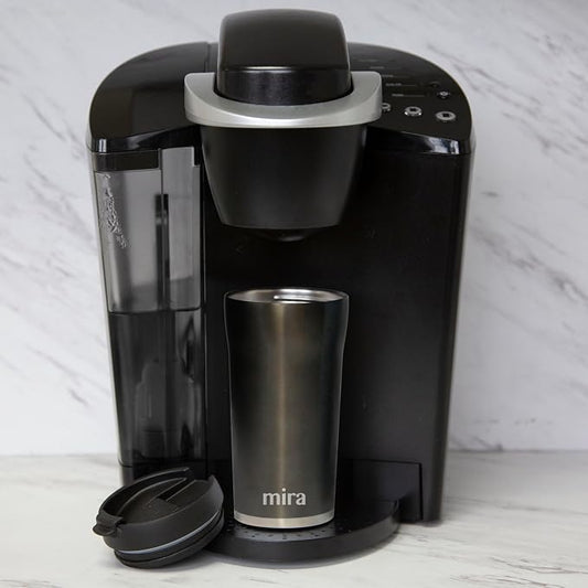 MIRA 2 Pack 12 oz Coffee Travel Mug - Stainless Steel Insulated Tumbler with Leak-Proof Lid - Hot & Cold Cup - Gray Satin & Pearl Blue