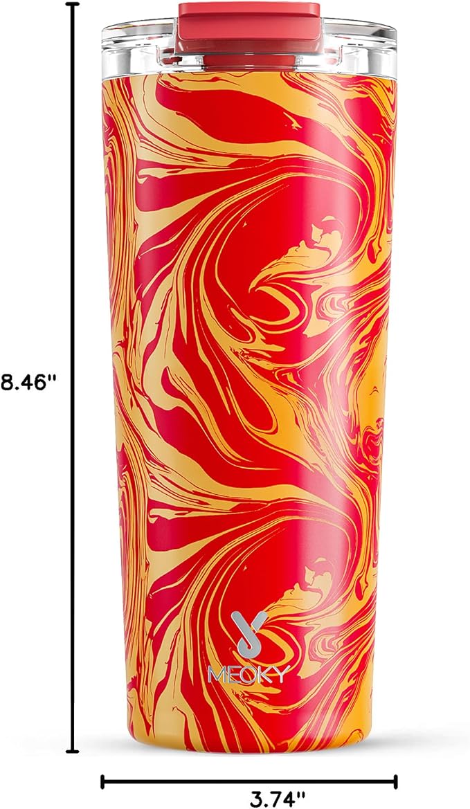 Meoky 24 oz Travel Coffee Mug with Leak-proof Lid, Stainless Steel Insulated Coffee Tumbler, Keeps Hot for 8 Hours or Cold for 24 Hours, Fits in Car Cup Holder (Lava Swirl)