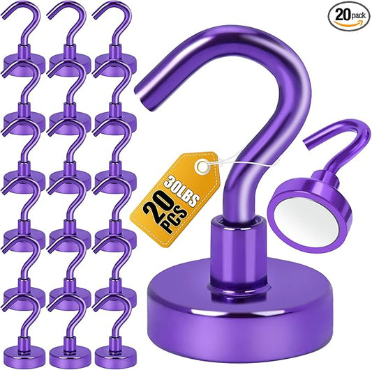 DIYMAG Magnetic Hooks, 30Lbs Strong Heavy Duty Cruise Magnet S-Hook for Classroom, Fridge, Hanging, Cabins, Grill, Kitchen, Garage, Workplace and Office Etc, (20 Pack-Purple)