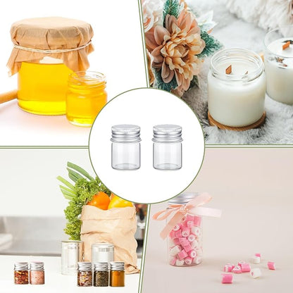 16 PCS Tiny Jars with Aluminum Lids 15ml Small Glass Bottles Empty Spice Jars Transparent Mini Containers Condiment Pot Seasoning Storage Bottle for Home Kitchen Outdoor Camping Hiking BBQ Hunting