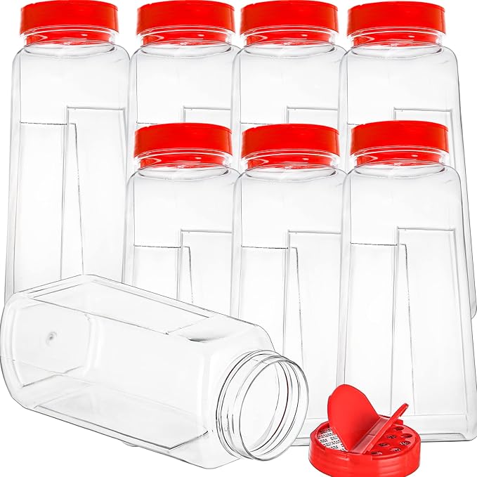 Yopay 8 Pack Large Spice Jar, 32oz Seasoning Shaker, Plastic Spice Container Bottle with Red Dual Shake Lid for Storing Herbs, Powders, General Use Storage Containers