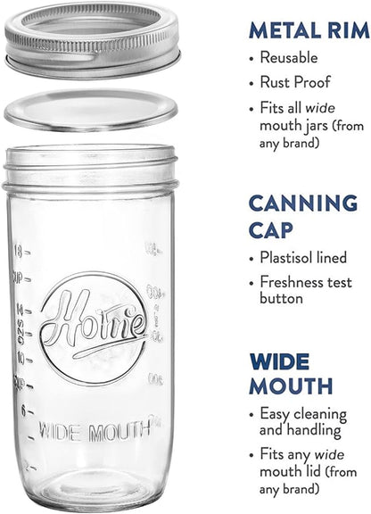 Tebery 6 Pack Wide Mouth Home Glass Mason Jars with Airtight Lids and Bands, 24-Ounce Canning Glass Jars for Canning, Fermenting, Pickling, Meal Prep, Overnight Oats, Jam, Jelly