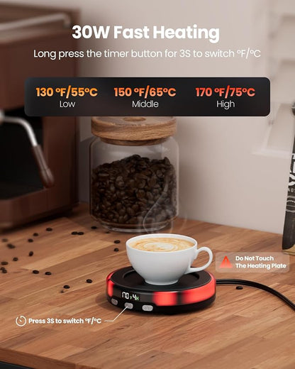 Gaiatop Coffee Mug Warmer for Desk, 3 Temp Settings, 2-9Hrs Timer, 3 Colorful Romantic Atmosphere Light Modes, Stocking Stuffers, Beverage Heating Plate with Digital Display for Candle Tea Milk Black