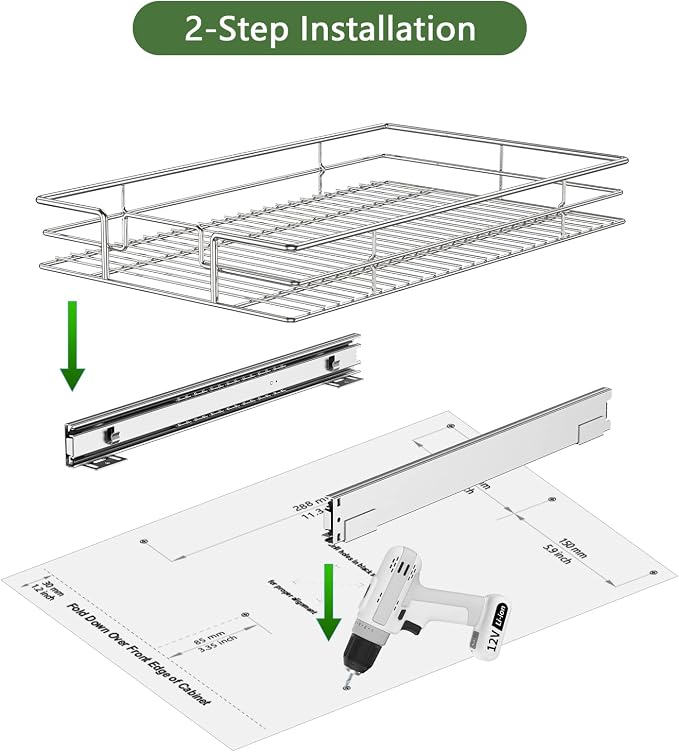 LOVMOR Pull Out Cabinet Organizer 12½" W x 21½" D, Kitchen Cabinet Pull Out Shelves Slide Out Storage