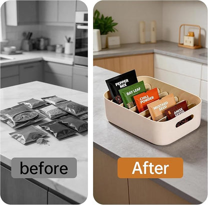 Seasoning Packet Organizer, 6 Compartments Plastic Packet Organizer Pantry Storage Caddy for Spice Packets, Kitchen Cabinet, Tea Bags