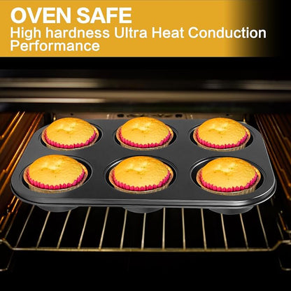 Jumbo Muffin Pan 6 Cup, 2-Pack Nonstick Extra Large Muffin Tin for Baking, Durable Non-Toxic Carbon Steel, 3.35'' Diameter, 1.6'' Muffin Mold, Jumbo Cup Design