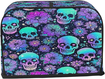 4 Slice Skull Psychedelic Purple Toaster Cover Waterproof Dust Fingerprint Bread Machine Cover Washable Kitchen Appliance Protector For Home Kitchen Bakeware Table Decor Women Gifts
