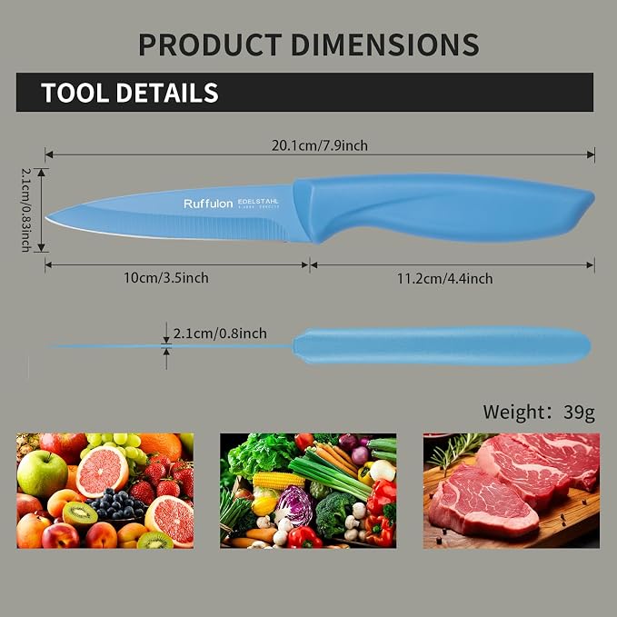 Paring Knife Set, 4PCS Stainless Steel Paring Knife Set, Ultra Sharp Fruit and Vegetable Knives, 3.5-Inch Kitchen Knives, Razor-Sharp Knife,Ergonomic Handle Design,Blue.