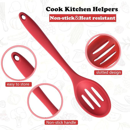 Linwnil 4 Pieces Silicone Slotted Spoons,10.6 Inch Nonstick Mixing Serving Spoons for Kitchen Cooking Bake Stir Draining Tool (8, Multicolor)