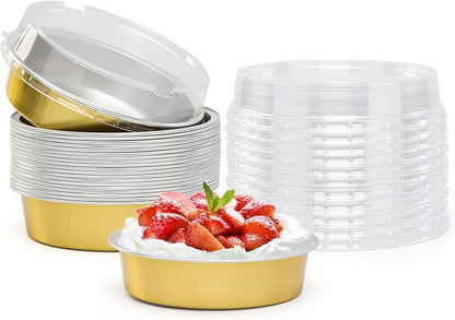 Beasea Aluminum Foil Pie Pan 4 inch Round Oven Baking Mini Cake Pan, 20 Pcs 8 Oz Aluminum Pie Pan Tin Golden Tart Pans for Pie Tart Quiche