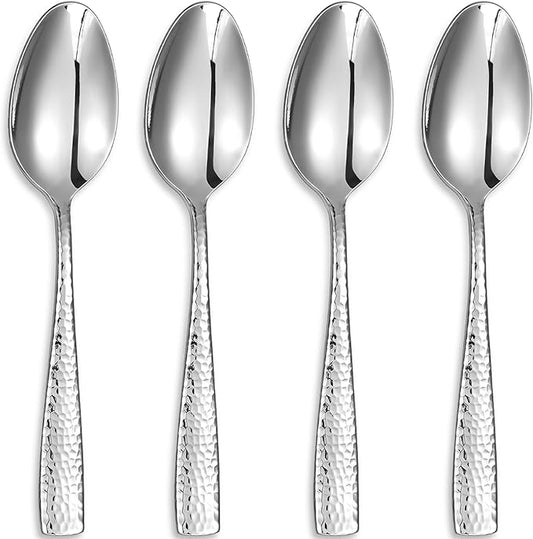 KEAWELL Premium Louis Hammered Serving Utensils, 18/10 Stainless Steel, Squared Edge Design, Mirror Finish, Dishwasher Safe (Serving Spoons, Set of 4)
