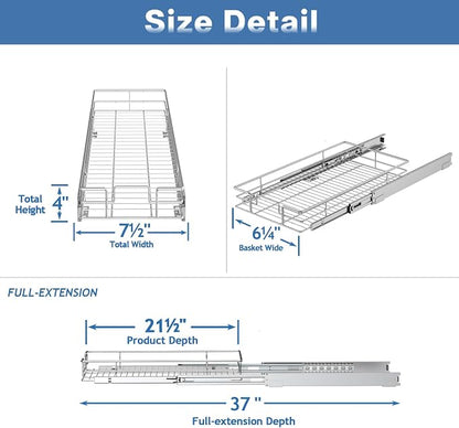 LOVMOR Pull Out Cabinet Organizer and Storage 7½" W x 21½" D, Slide Out Shelves for Kitchen Cabinets