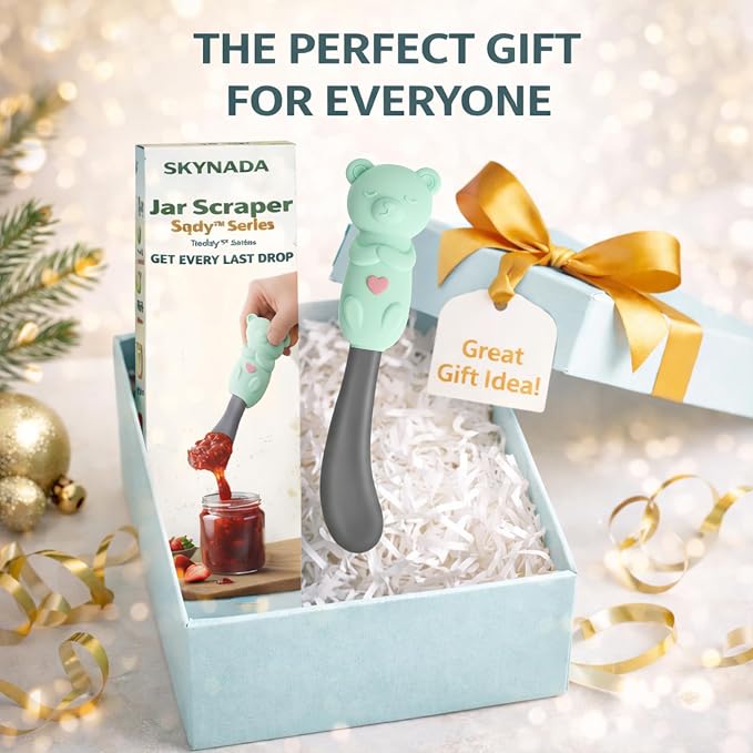 Jar Scraper Spatula - Silicone Scraper, Cute Kitchen Accessories, Unique Fun Cooking Kitchen Gadgets for Foodies - BPA-free & 100% Food Safe (Teddy - Green)