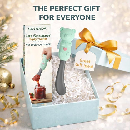 Jar Scraper Spatula - Silicone Scraper, Cute Kitchen Accessories, Unique Fun Cooking Kitchen Gadgets for Foodies - BPA-free & 100% Food Safe (Teddy - Green)