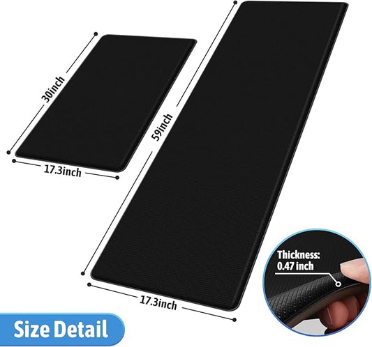 StepLively Kitchen Mat, 2 PCS Kitchen Rugs, Cushioned Kitchen Mats for Floor, Anti Fatigue Kitchen Rug Set, Non-Skid Standing Mat for Kitchen, Office, Sink, 17.3"×30"+17.3"×59", Black