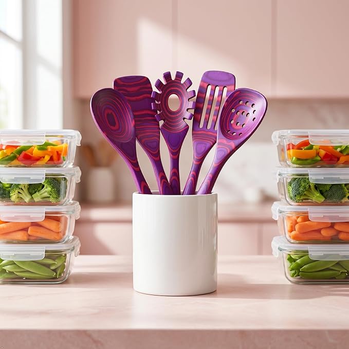 7 PCS Pakkawood Kitchen Utensils | Kitchen Cooking Utensil Set | Pakkawood Utensils | Non-Stick Wooden Spoons | Wooden Spoons for Cooking | Byzantium