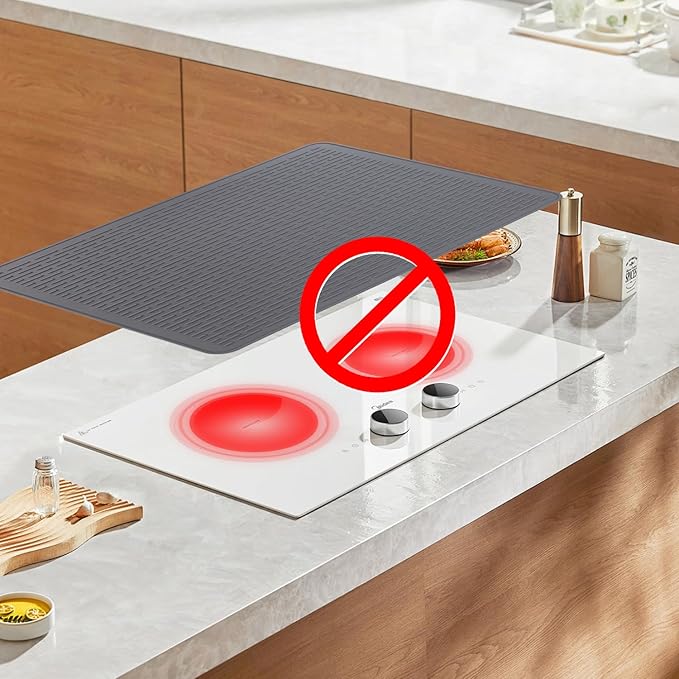 YUHFERA Stove Top Cover for Electric Stove - Silicone Stove Mat for Glass Top, Glass Cooktop Protector, XL Dish Drying Mats for Kitchen,Oven Covers for Electric Stove (Gray,36 x 21)