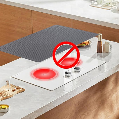 YUHFERA Stove Top Cover for Electric Stove - Silicone Stove Mat for Glass Top, Glass Cooktop Protector, XL Dish Drying Mats for Kitchen,Oven Covers for Electric Stove (Gray,28 x 20)